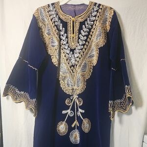 Vintage Elegant Navy Blue Embroidered Dress